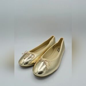 Gold Ballet Flats with Bow